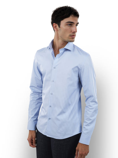 Blue Solid Cotton Shirt