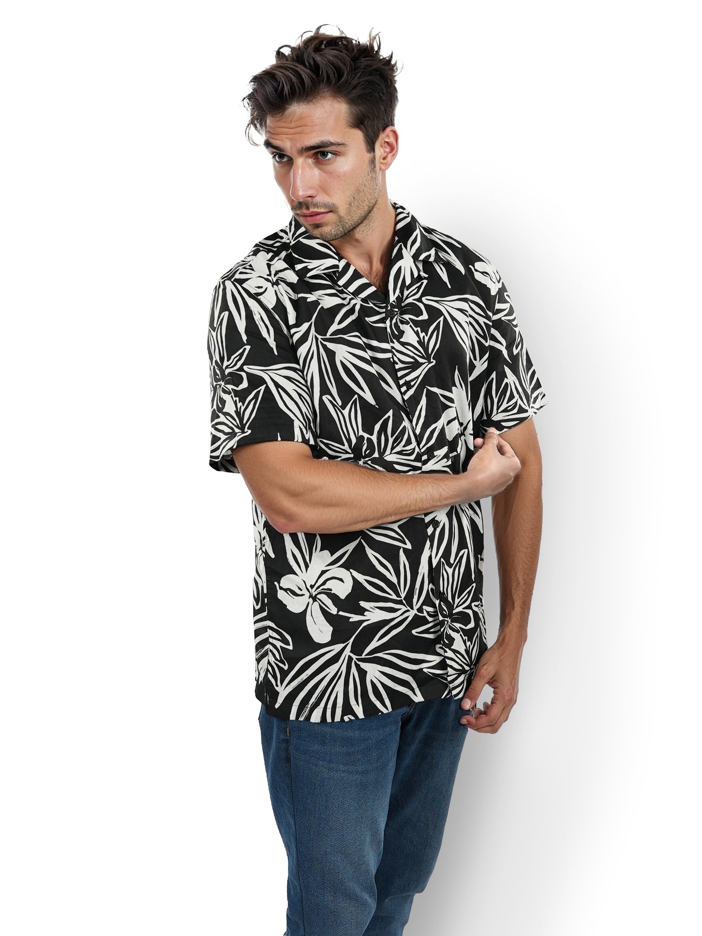 Black Printed Linen Shirt