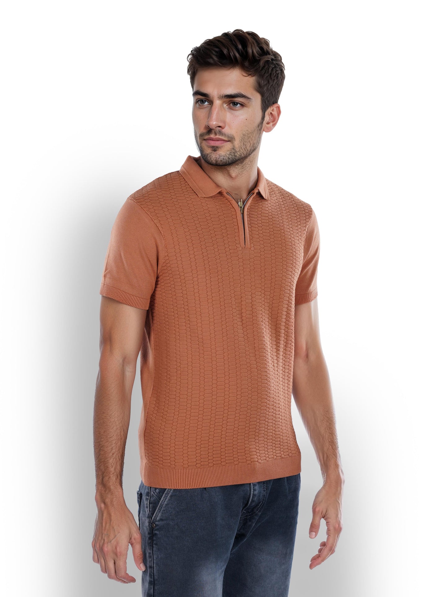 Brown Solid Cotton Polo