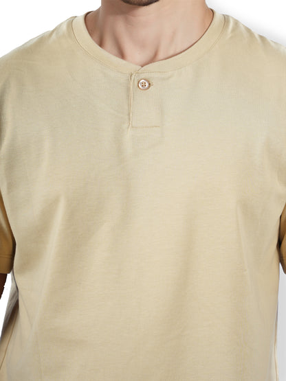 Beige Solid Cotton T-shirt