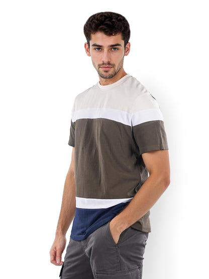 Olive Colourblock Cotton T-shirt