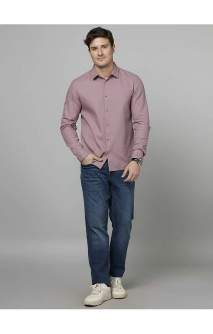 Celio* Solid Regular Fit Cotton Mauve Formal Shirt