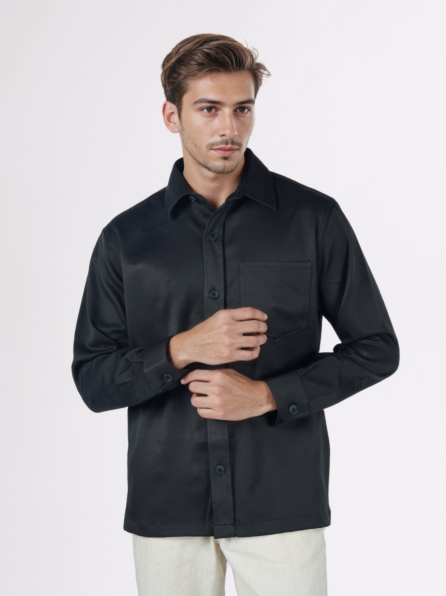 Celio* Men Black Solid Overshirt Polyester Shirts