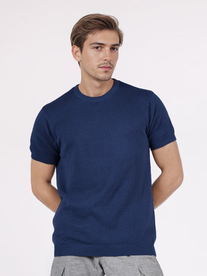 Celio* Men Blue Solid Regular Fit Cotton T-Shirts