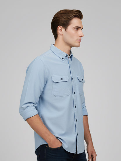 Celio* Men Blue Solid Regular Fit Cotton Shirts