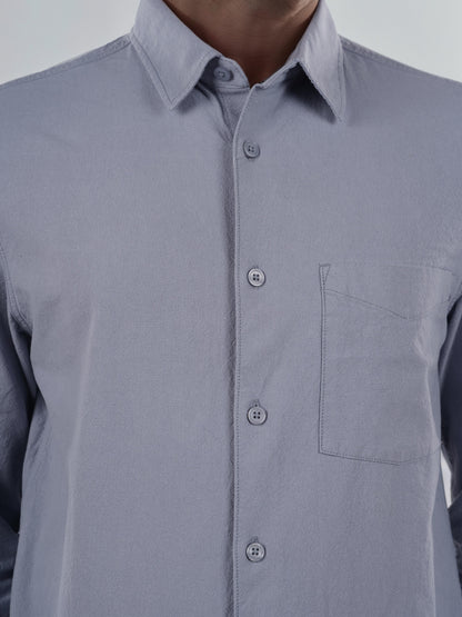 Blue Solid Cotton Shirt