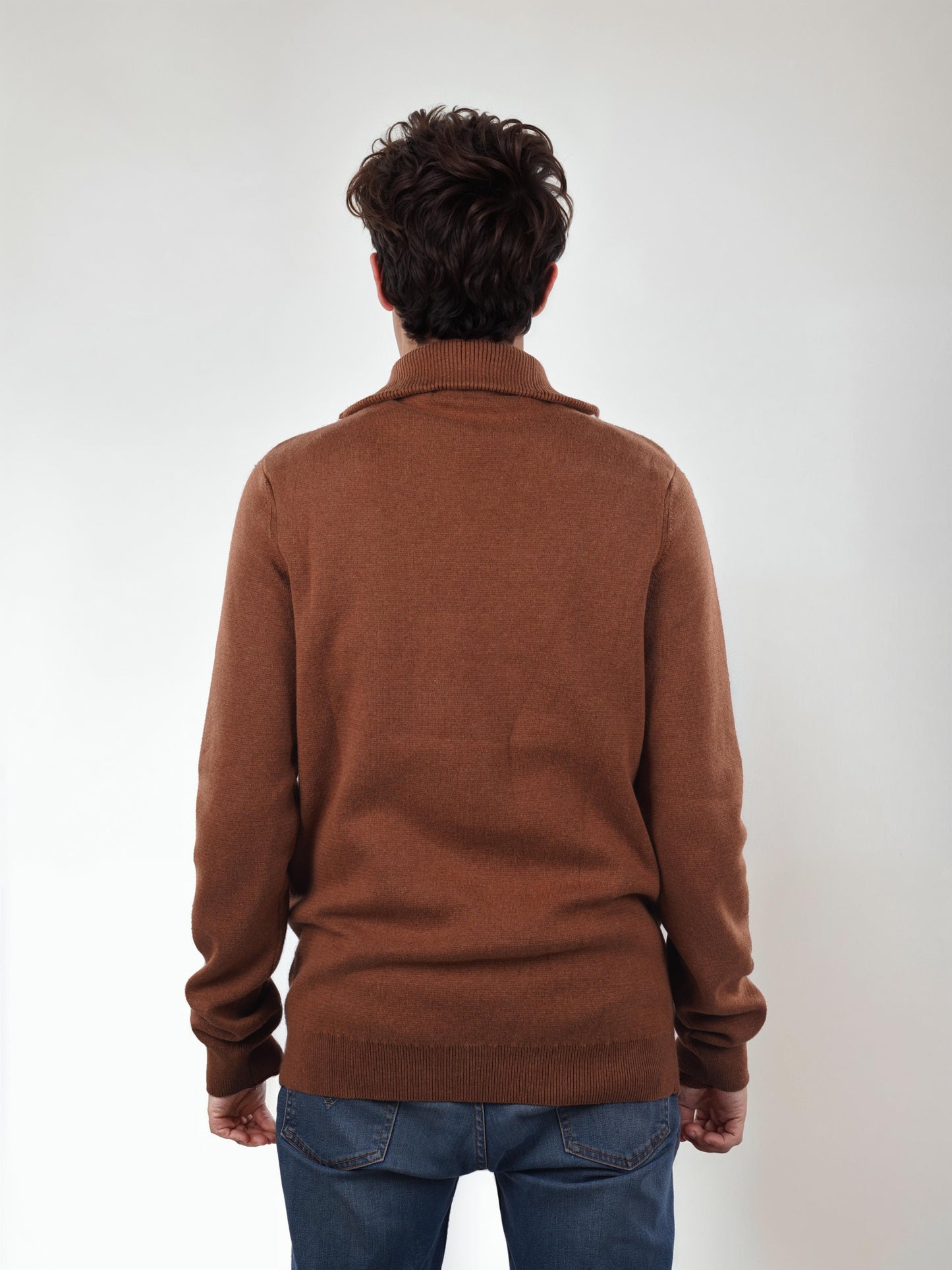 Brown Solid Cotton Sweater