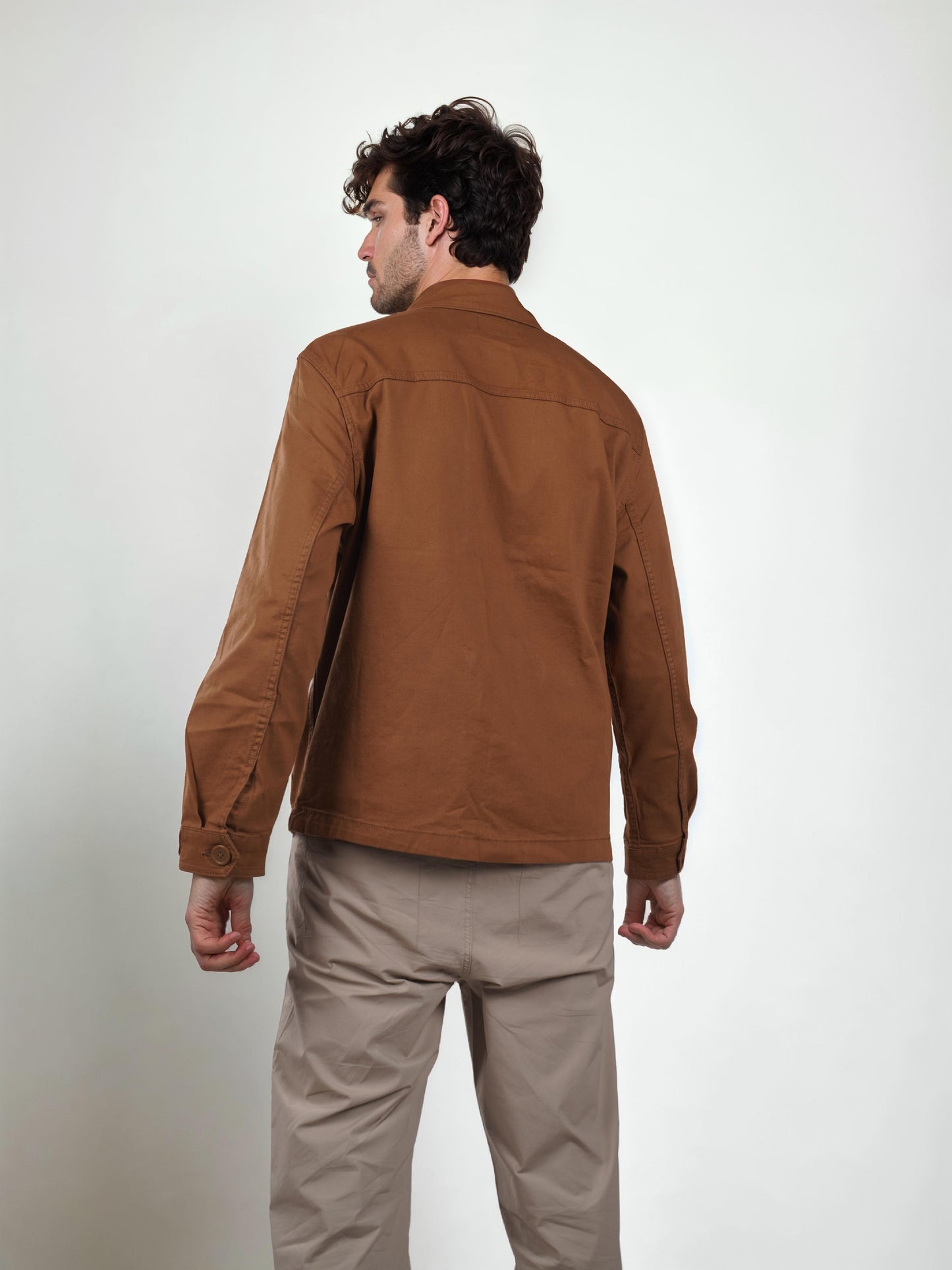 Brown Solid Cotton Jacket