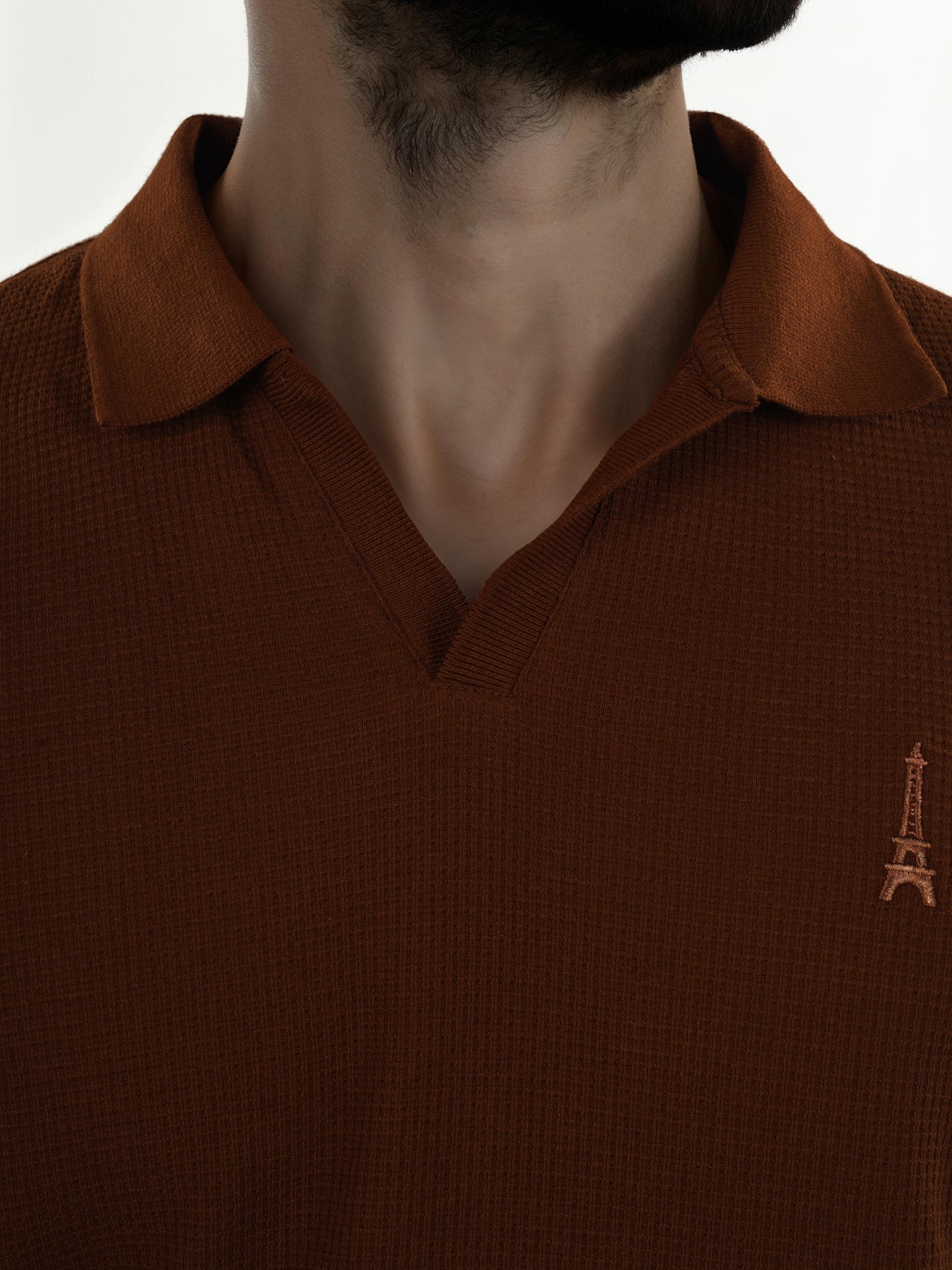 Brown Solid Cotton Polo