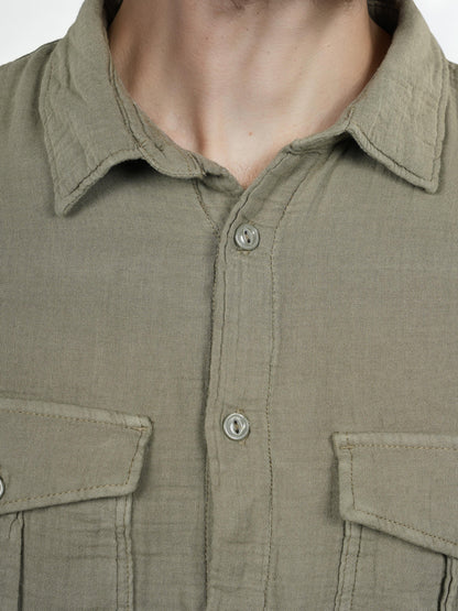 Green Solid Cotton Shirt