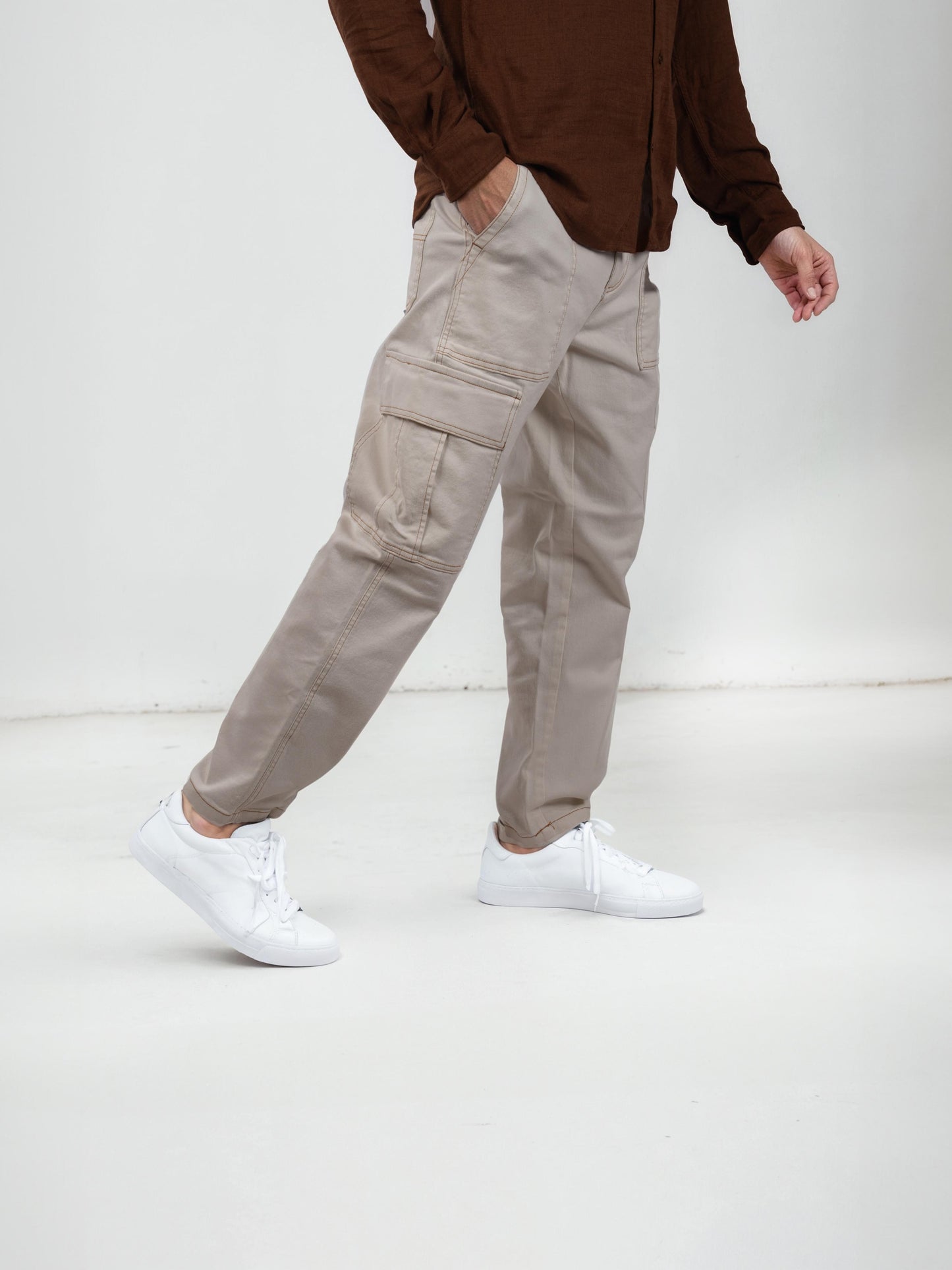 Beige Straight Fit Cargos