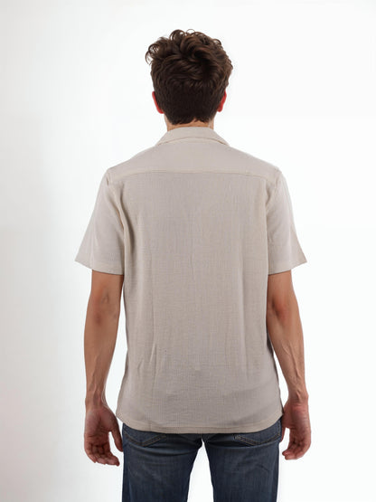 Beige Solid Cotton Shirt