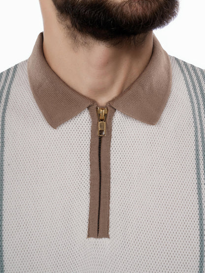 Brown Striped Cotton Polo