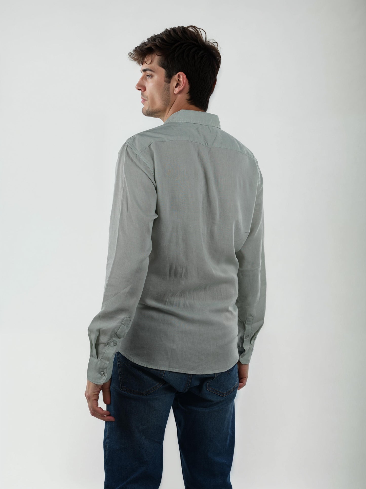 Green Solid Linen Shirt