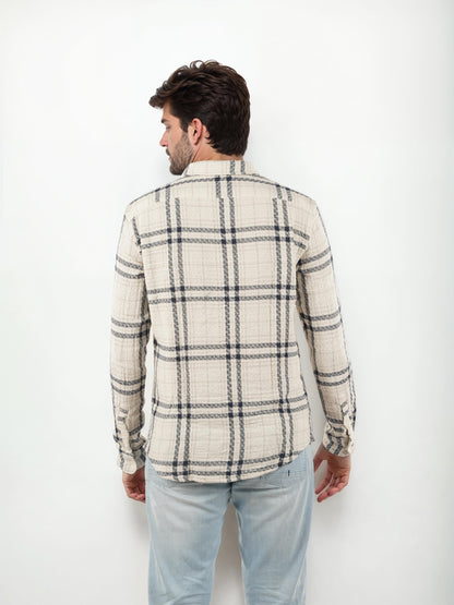 Beige Checks Cotton Shirt