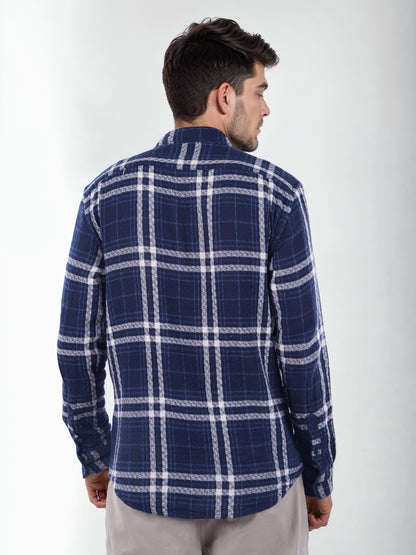 Navy Blue Checks Cotton Shirt