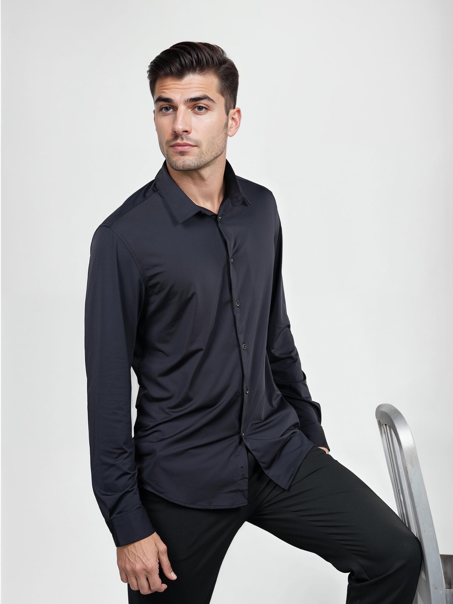 Black Solid Nylon Shirt