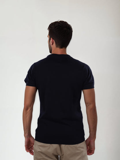 Navy Blue Colourblock Cotton T-shirt