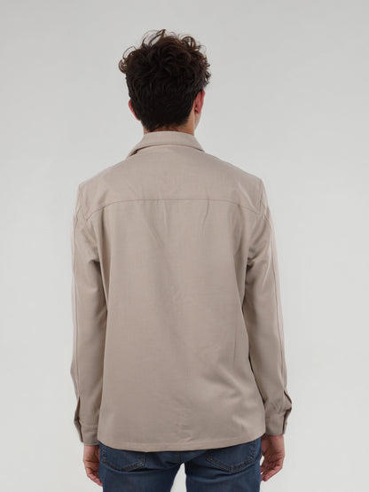 Beige Solid Polyester Shirt