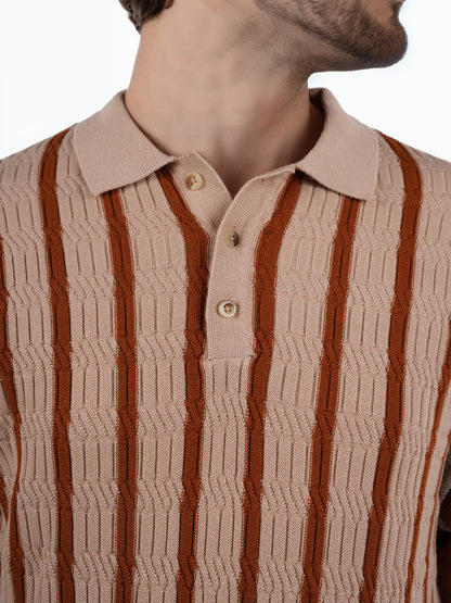 Brown Striped Cotton Polo