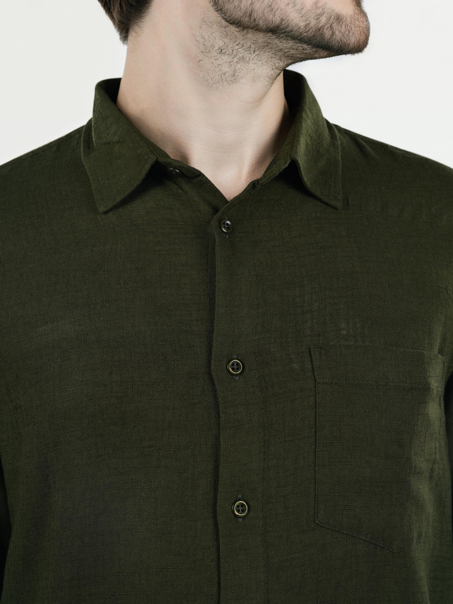 Green Solid Linen Shirt