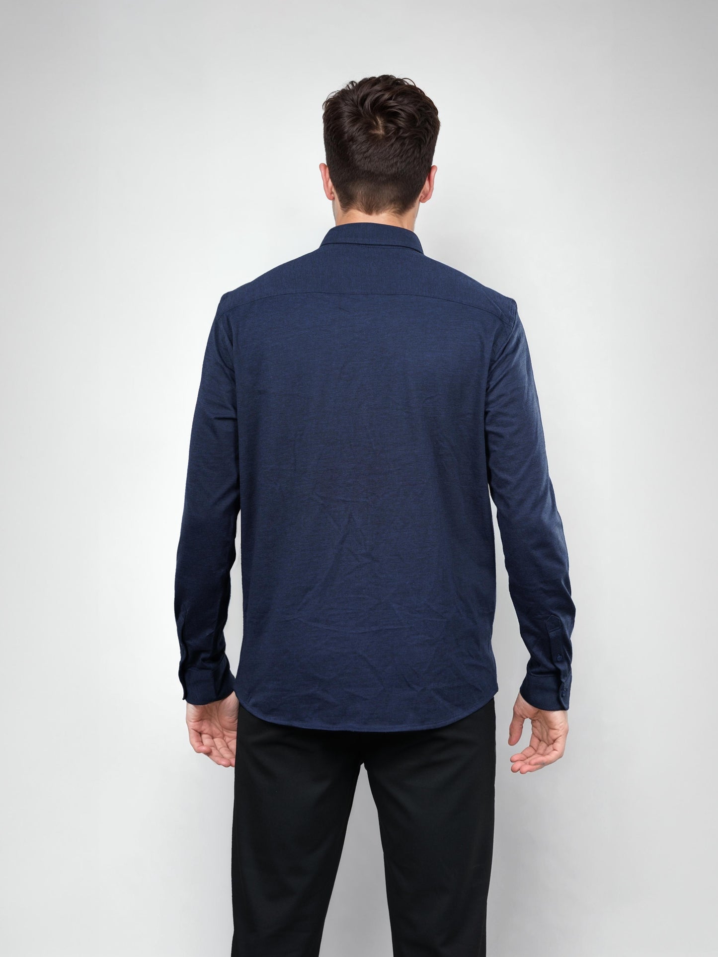 Navy Blue Solid Cotton Shirt