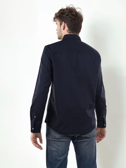 Navy Blue Solid Cotton Shirt