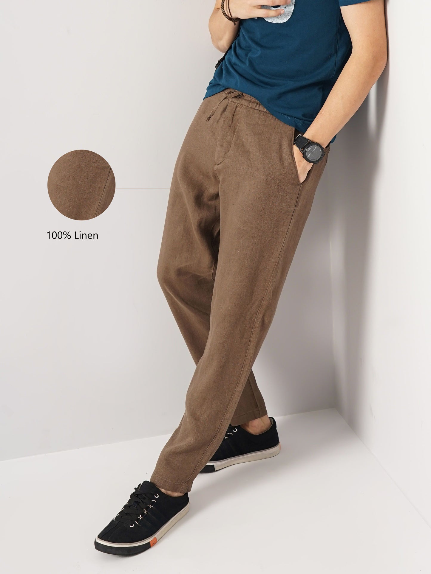 Celio* Linen Straight Fit Brown Trouser