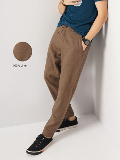 Celio* Linen Straight Fit Brown Trouser