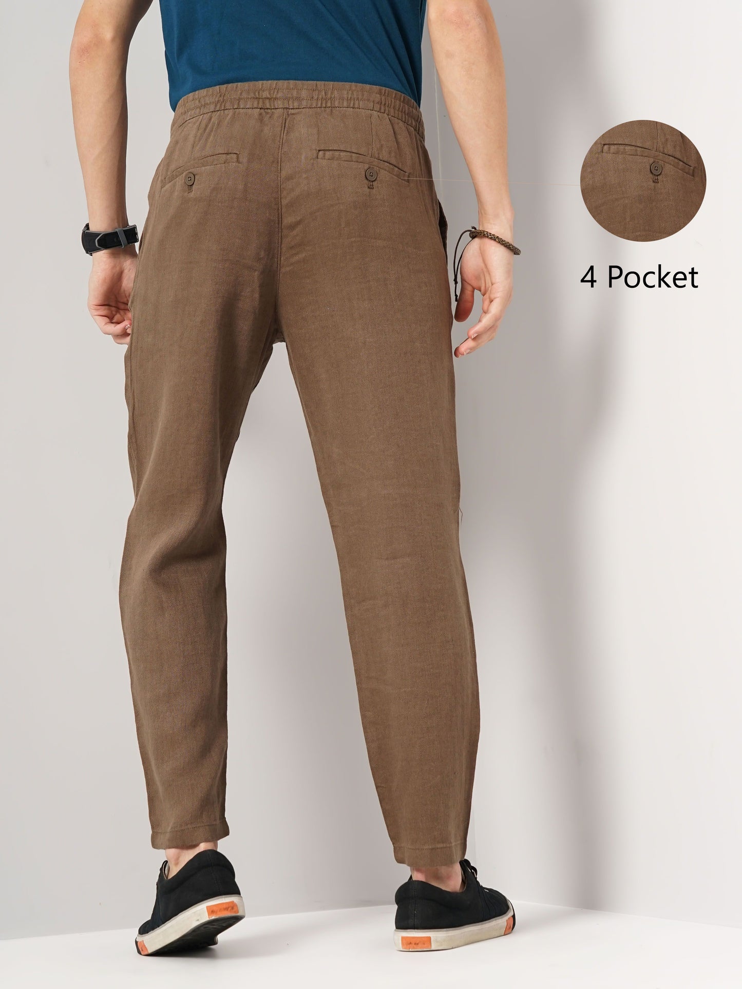 Celio* Linen Straight Fit Brown Trouser