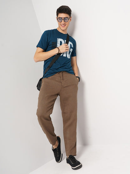 Celio* Linen Straight Fit Brown Trouser