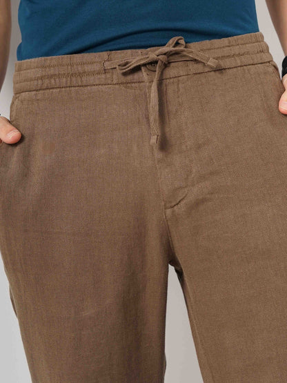 Celio* Linen Straight Fit Brown Trouser