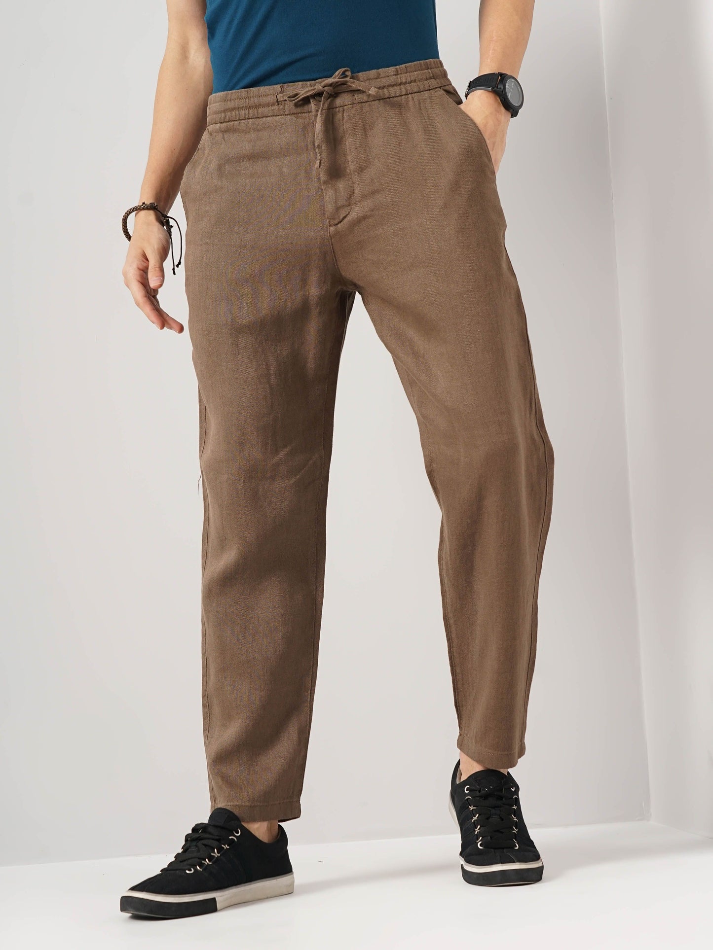 Celio* Linen Straight Fit Brown Trouser
