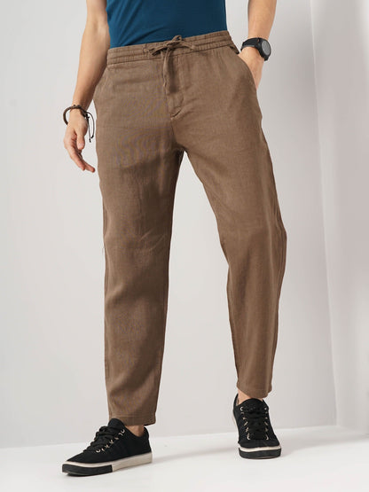 Celio* Linen Straight Fit Brown Trouser