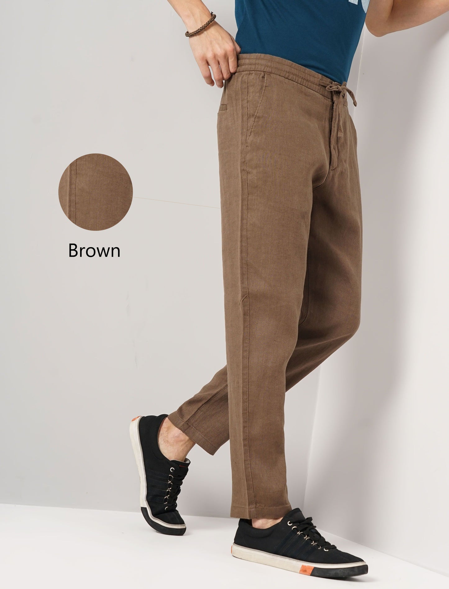 Celio* Linen Straight Fit Brown Trouser