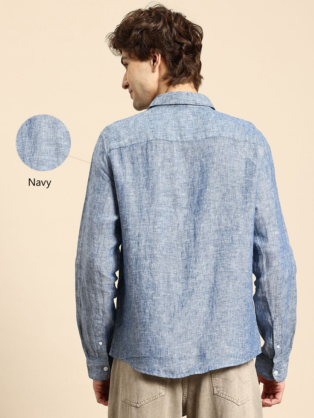 Celio* Solid Regular Fit Linen Navy Blue Shirt