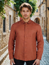 Celio* Solid Regular Fit Linen Orange Shirt