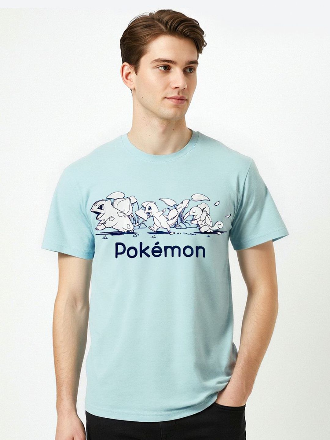 Celio Pokemon Men Blue Printed Regular Fit Cotton T-shirt
