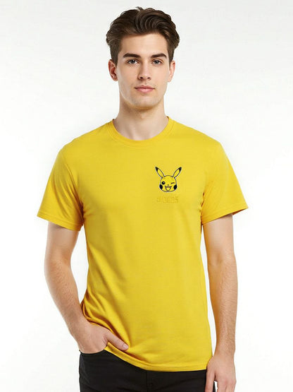Celio* Pokemon Men Yellow Printed Regular Fit Cotton T-shirt