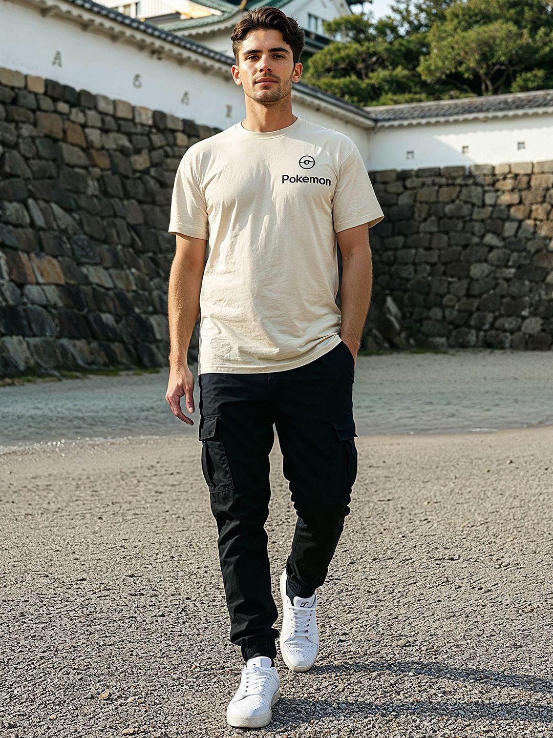 Celio* Pokemon Men Brown Printed Regular Fit Cotton T-shirt