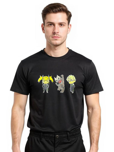 Celio* Men Black Printed Oversized Cotton Kaiju T-Shirt