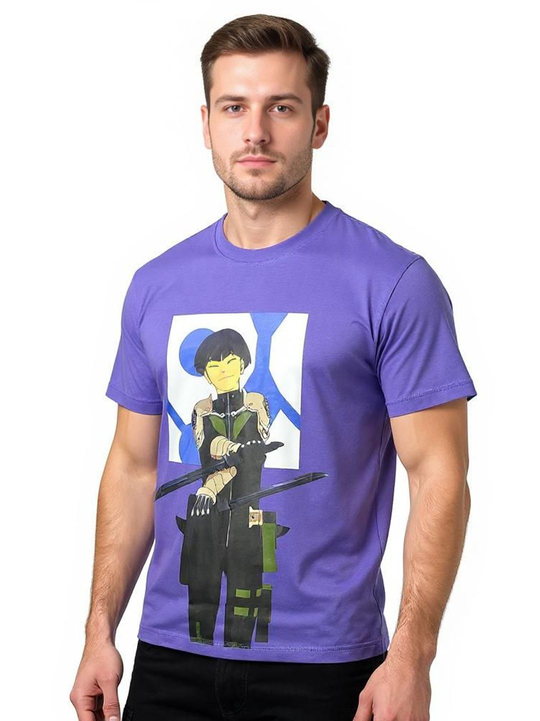 Celio* Men Purple Printed Oversized Cotton Kaiju T-Shirt