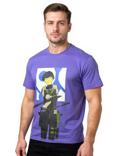 Celio* Men Purple Printed Oversized Cotton Kaiju T-Shirt