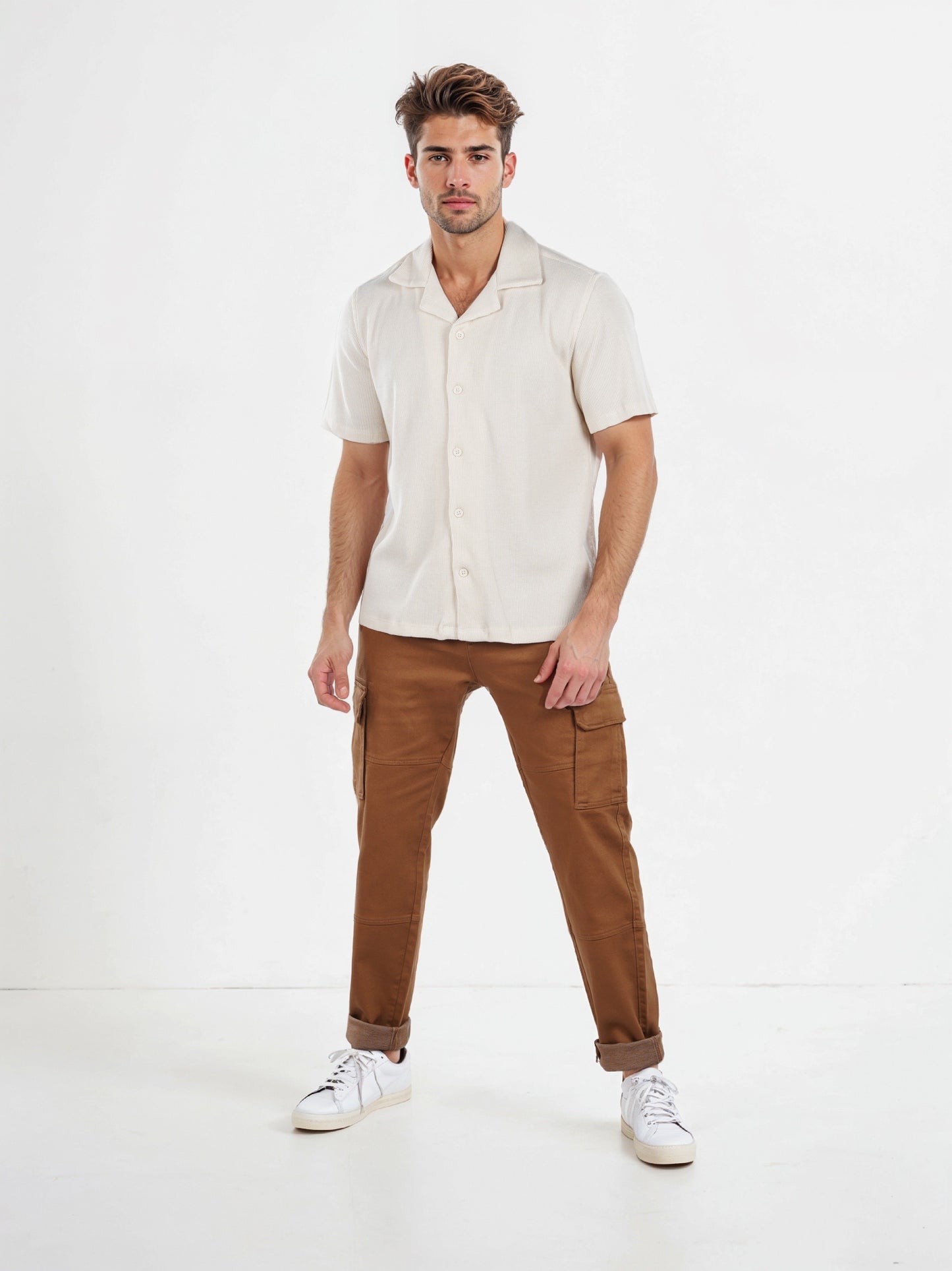 Celio* Solid Regular Fit Cotton Off White Shirt