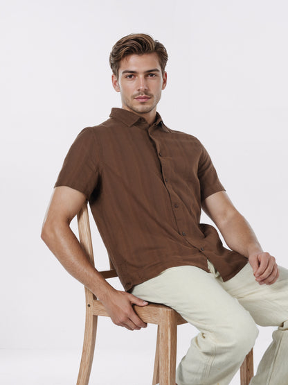 Celio* Men Brown Solid Regular Fit Cotton Shirts