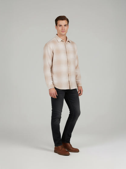 Celio* Men Beige Checked Relaxed Fit Cotton Shirts