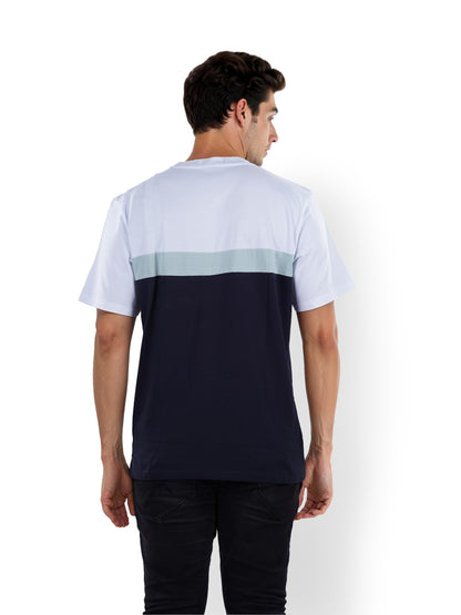 Blue Colourblock Cotton T-shirt