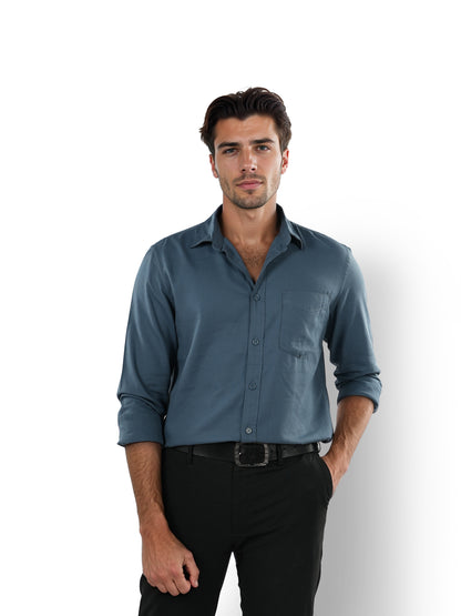 Blue Solid Cotton Shirt