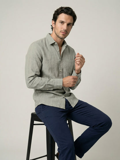 Celio Mens Khaki Solid Regular Fit Linen Shirts