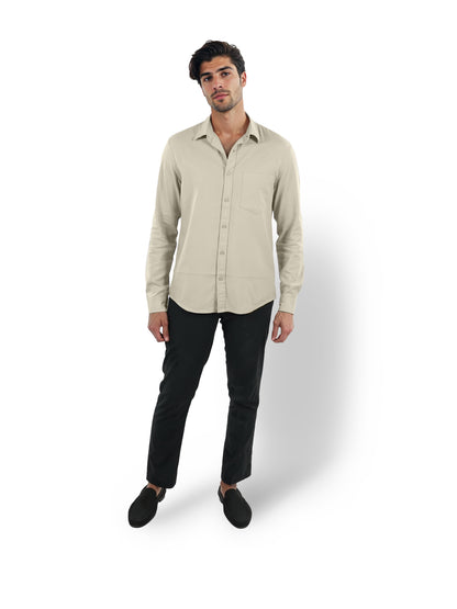 Beige Solid Cotton Shirt